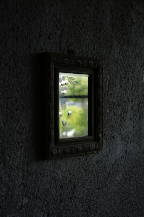 SOLD > wood frame mirror